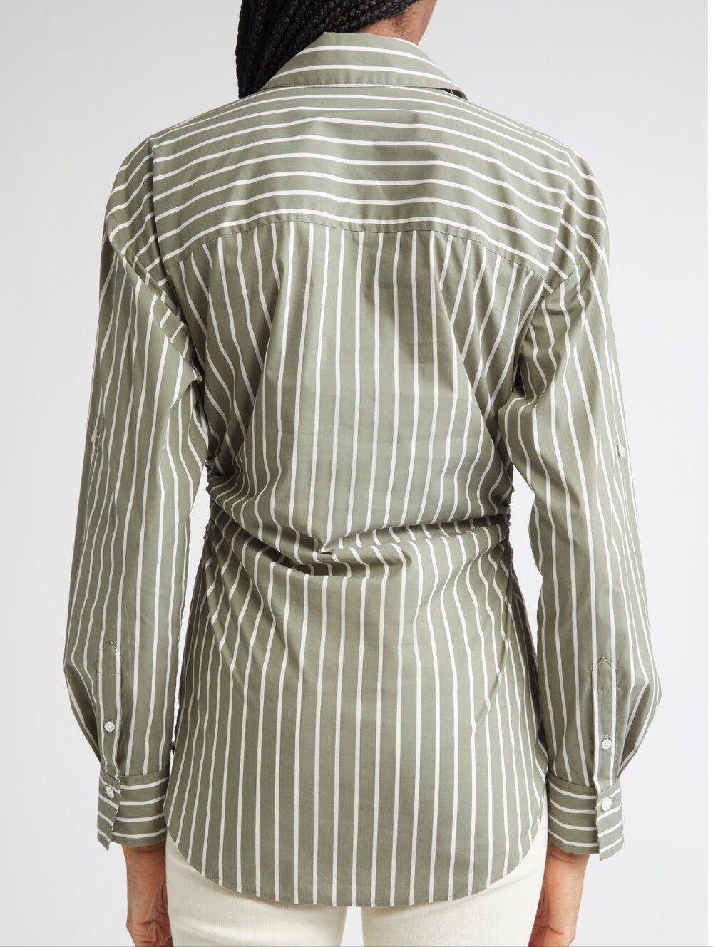 Veronica Beard Devra Stripe Ruched Cotton Blend Button-Up Shirt - Picture 4 of 8